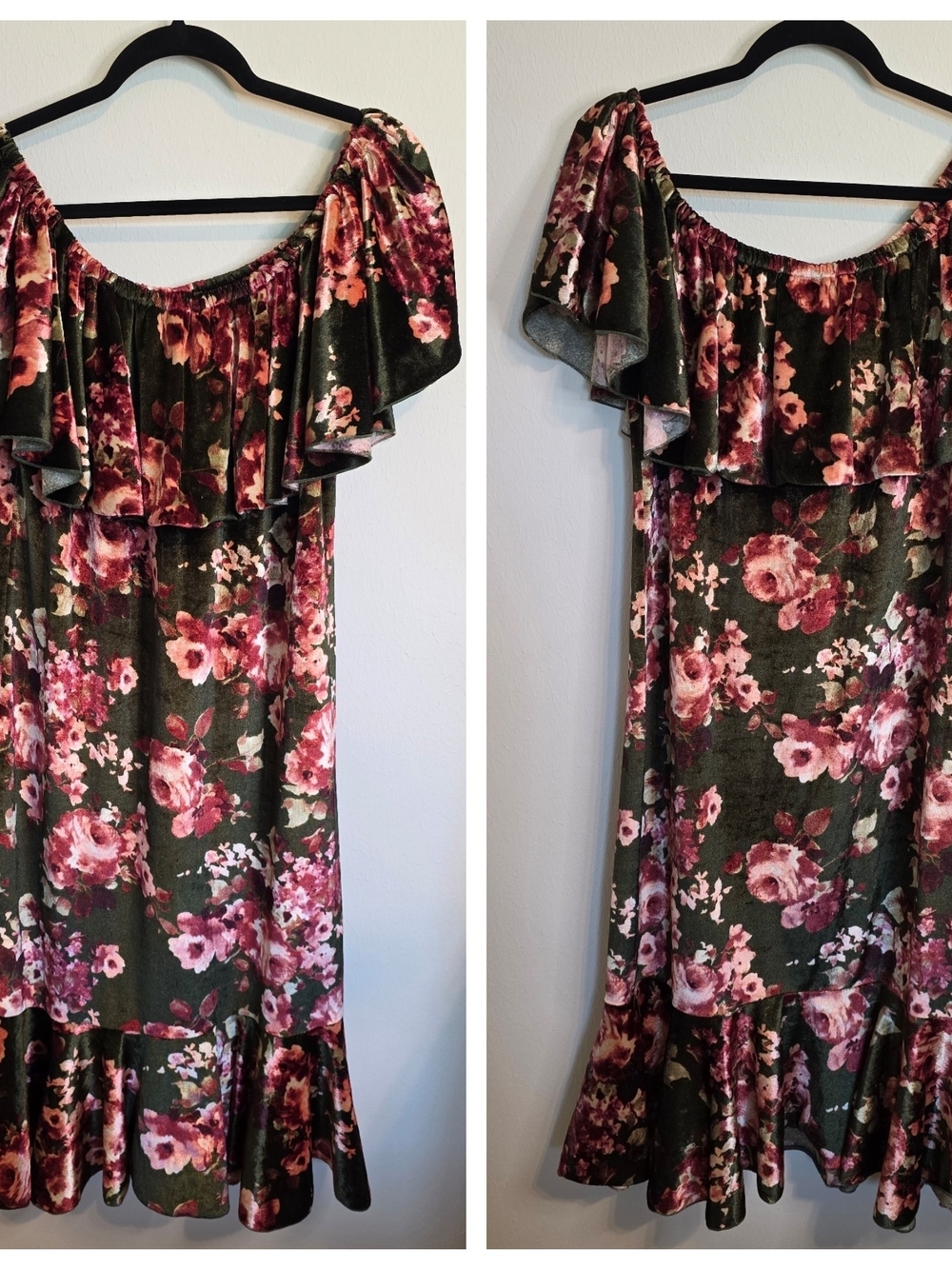 LuLaRoe Olive & Rose Floral Off-Shoulder Midi Dress